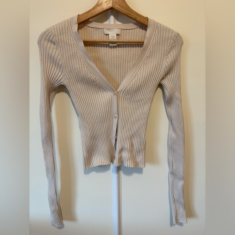 Cream Ribbed Cardigan